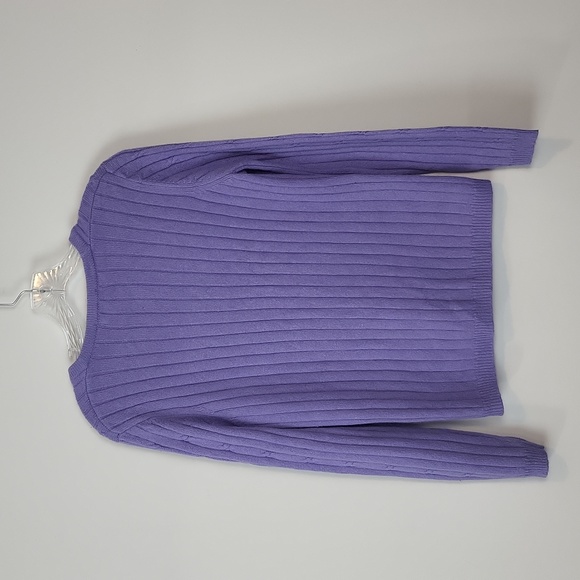 KAREN SCOTT Lilac Silk Angora Cable Knit V-neck Cardigan - Rhinestone Buttons - Picture 6 of 9